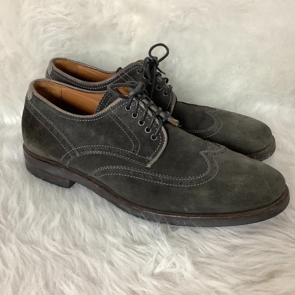 Aquatalia Men's Gray Suede Lace Up Carson Brogue Wingtip Oxford Shoes 10.5